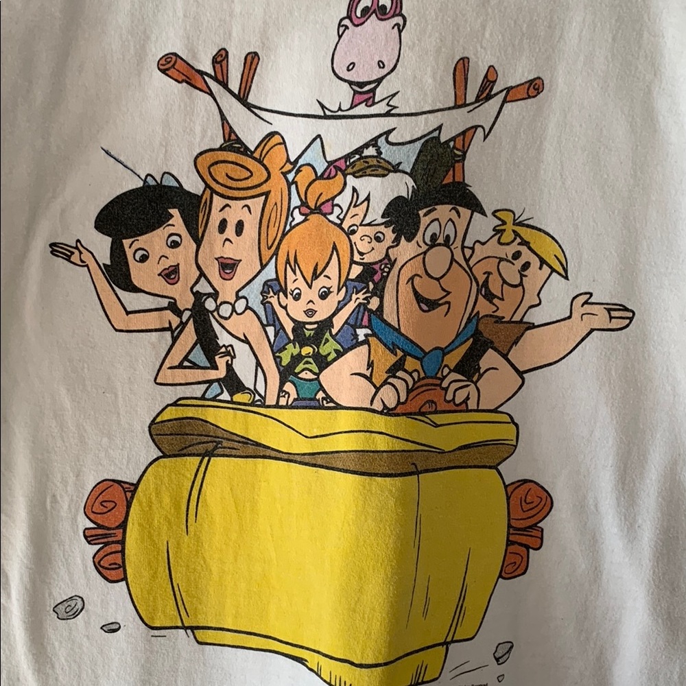 Flintstones White and Yellow Short Sleeve Tee with Cartoon Graphic